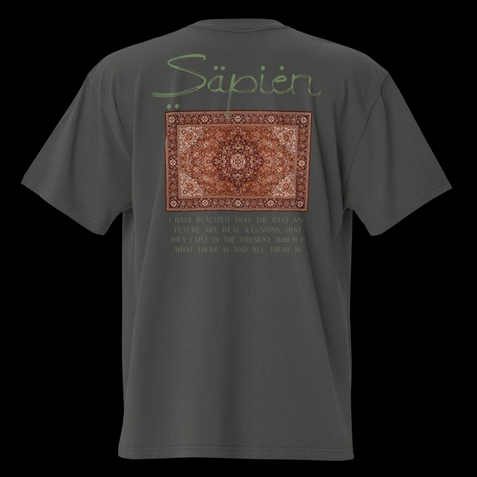 Alan Watts Tee, Faded Coal, print detail