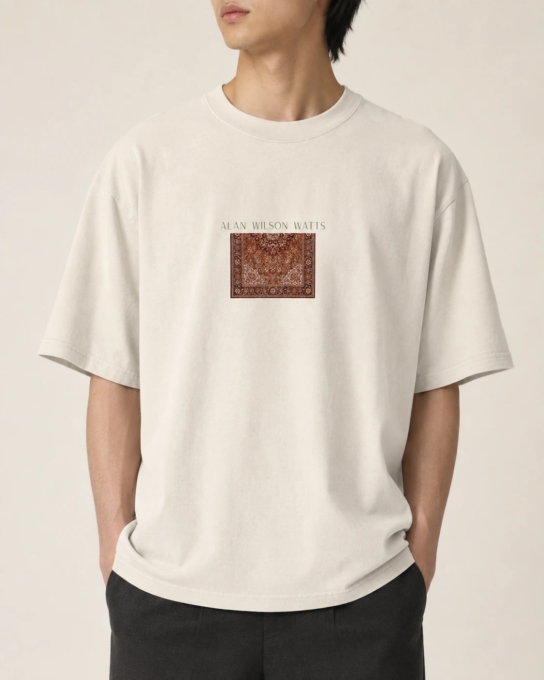 Alan Watts Tee, Faded Bone, print detail