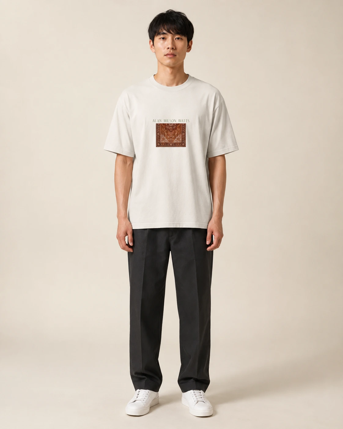 Alan Watts Tee, Faded Bone, worn, front