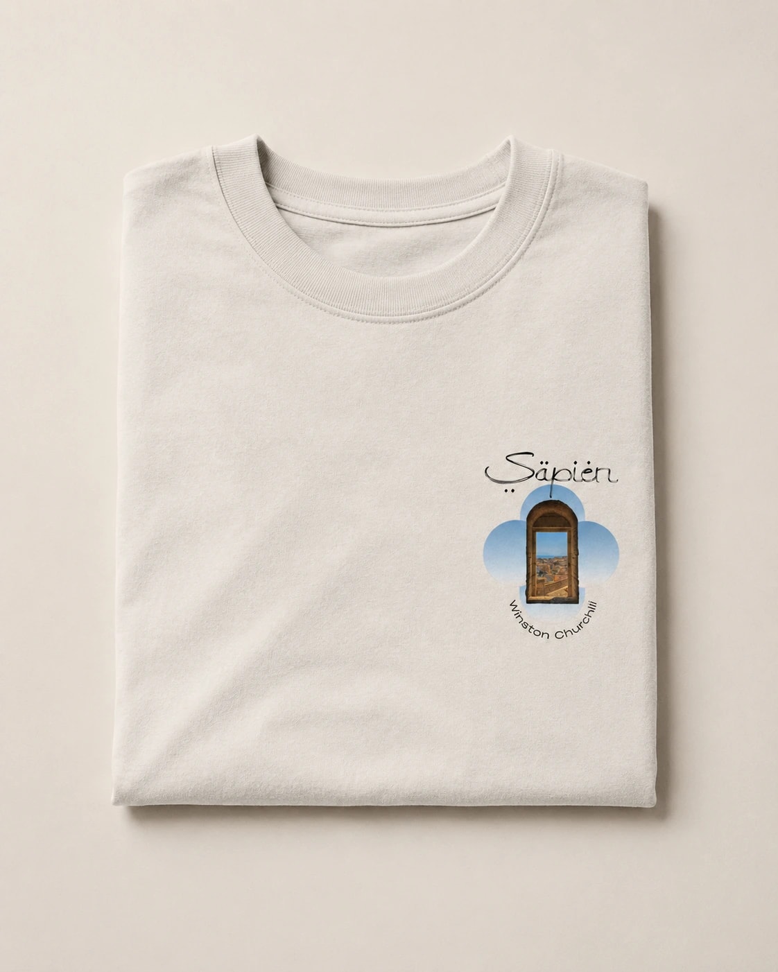 Winston Churchill Tee, Faded Bone, folded flat