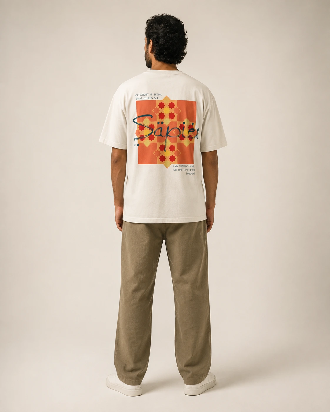 Albert Einstein Tee, Faded Bone, worn, back