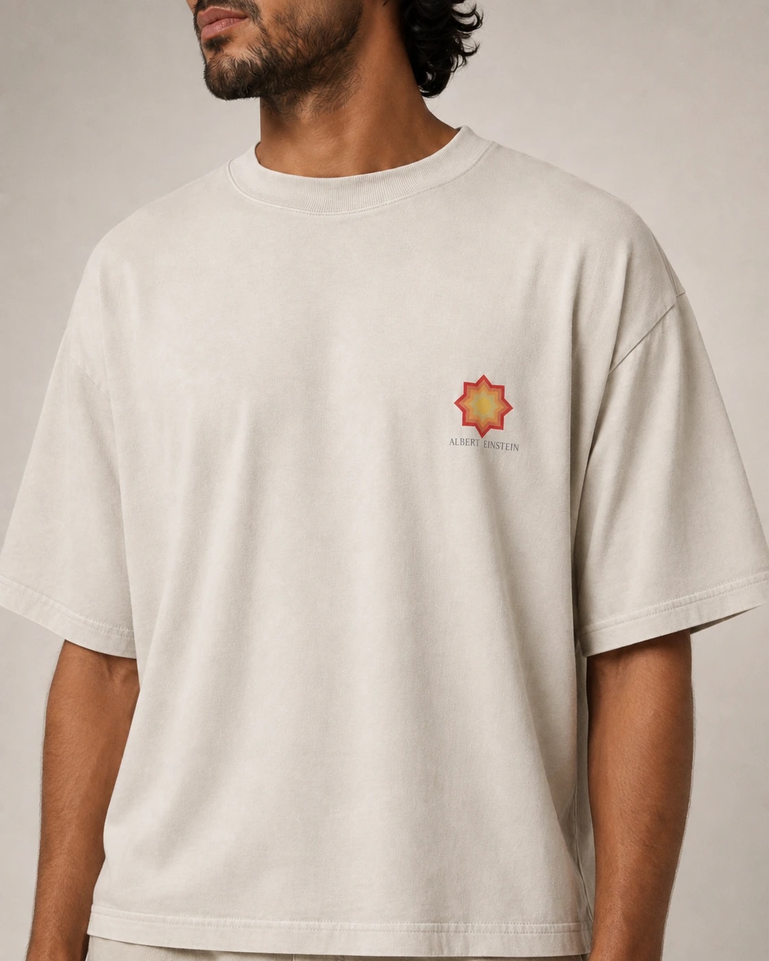 Albert Einstein Tee, Faded Bone, print detail