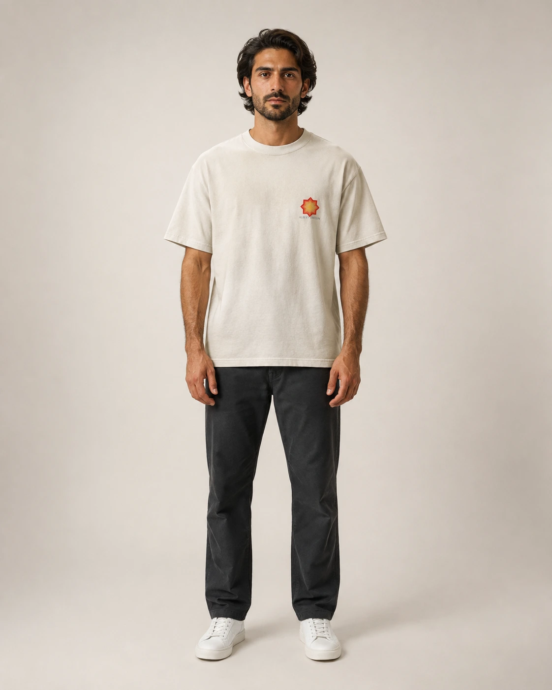 Albert Einstein Tee, Faded Bone, worn, front