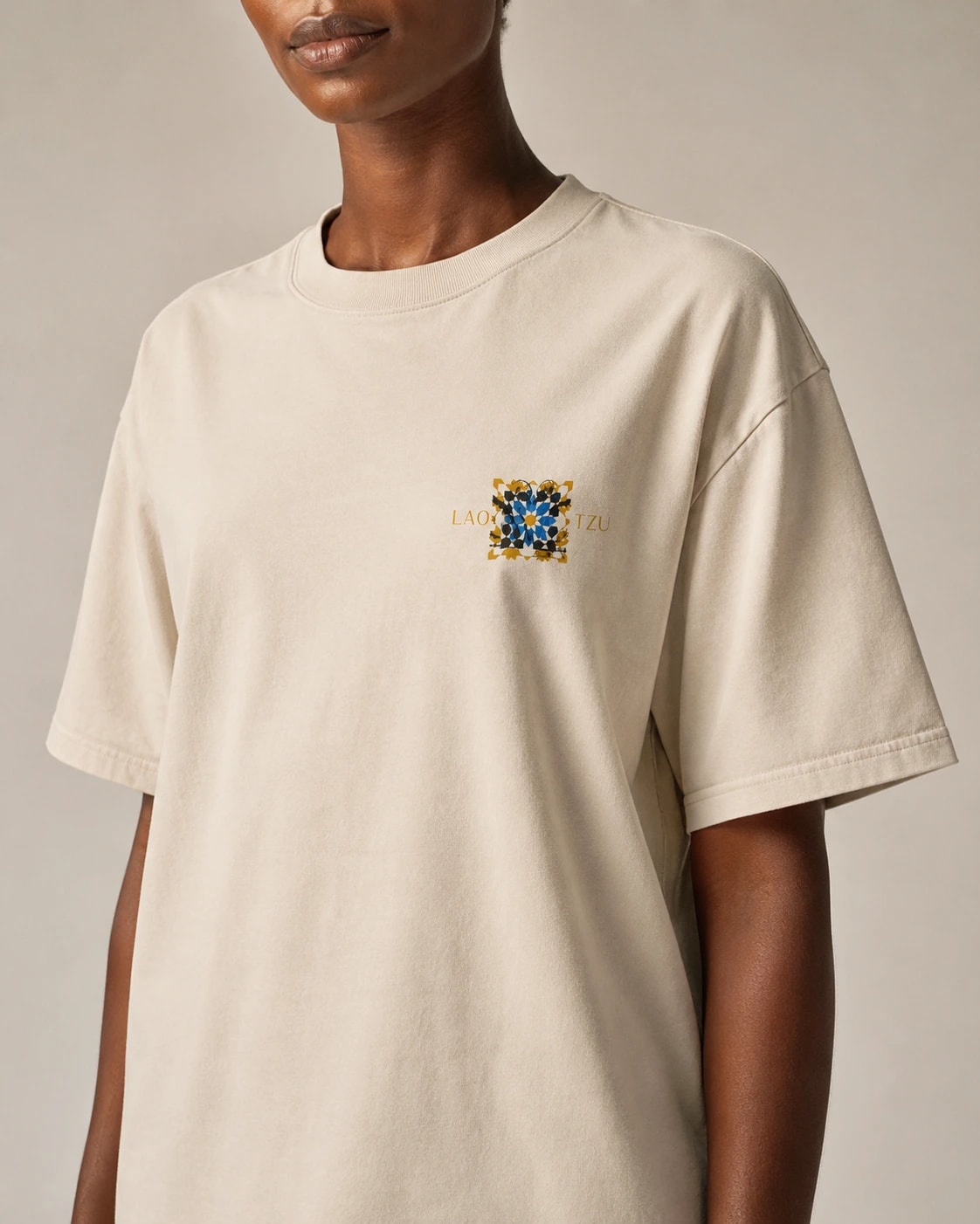 Lao Tzu Tee, Faded Bone, print detail