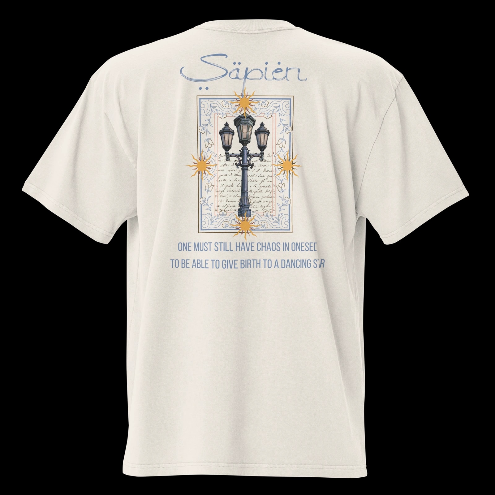 Friedrich Nietzsche Tee, Faded Bone, print detail