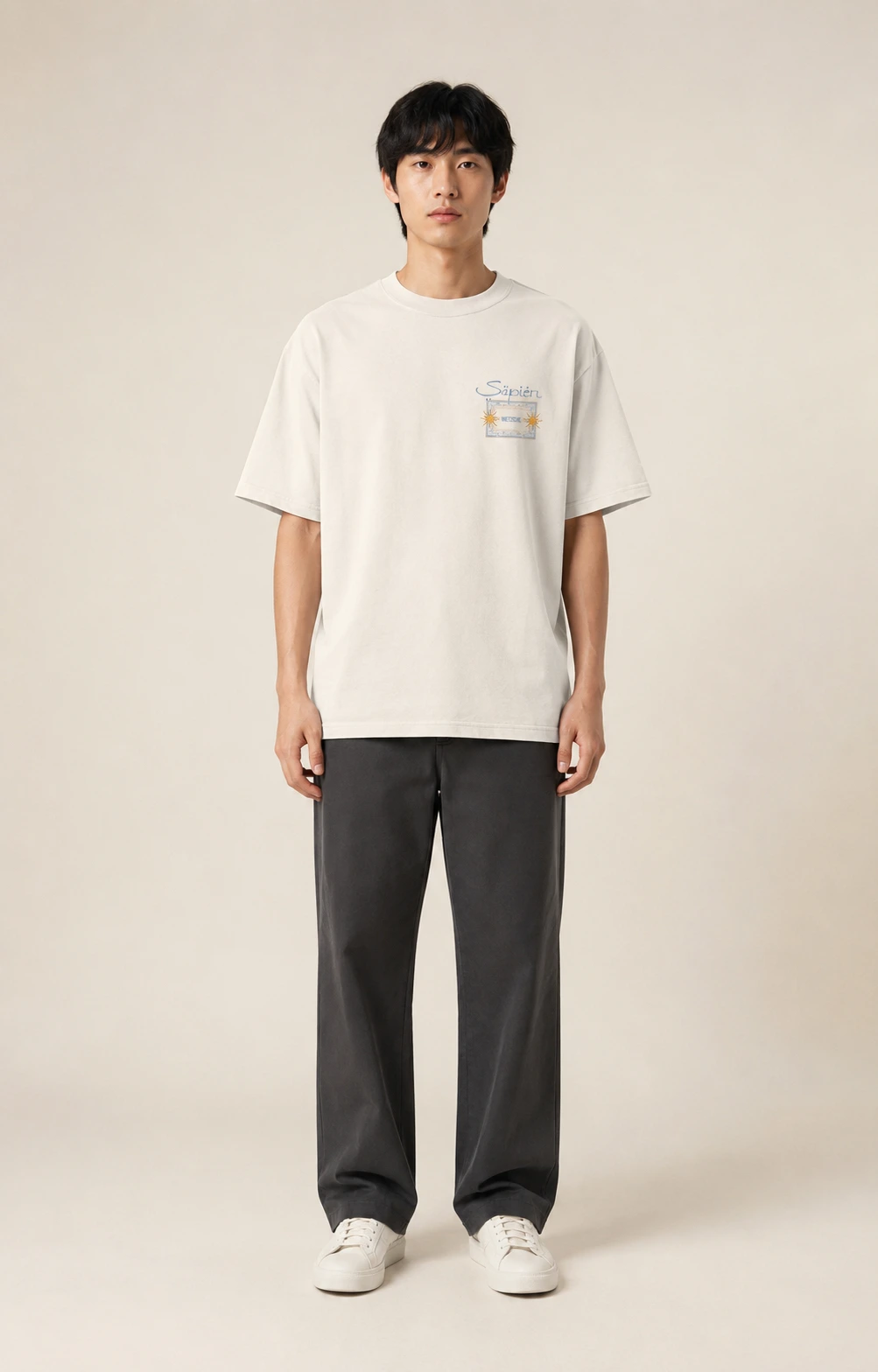 Friedrich Nietzsche Tee, Faded Bone, worn, front