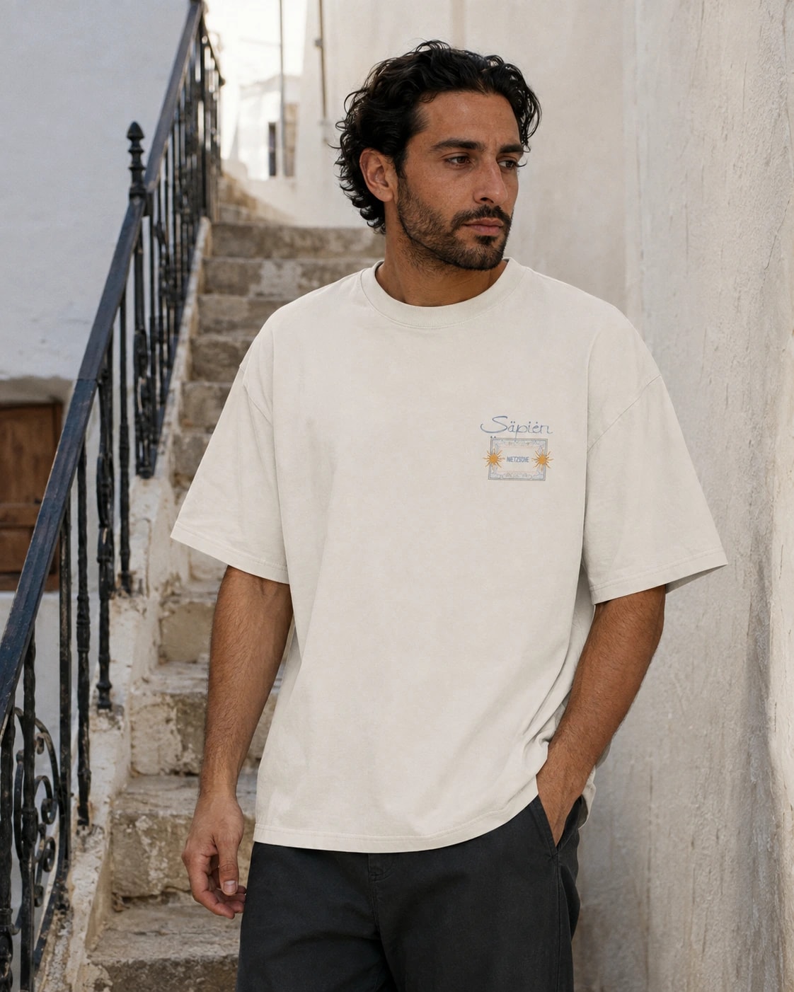 Friedrich Nietzsche Tee, Faded Bone, featured