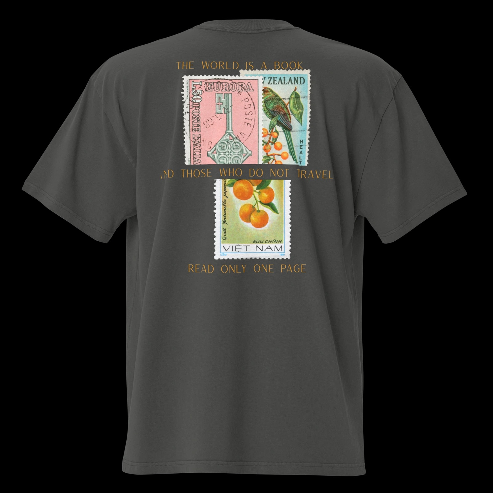 St. Augustine Tee, Faded Coal, print detail