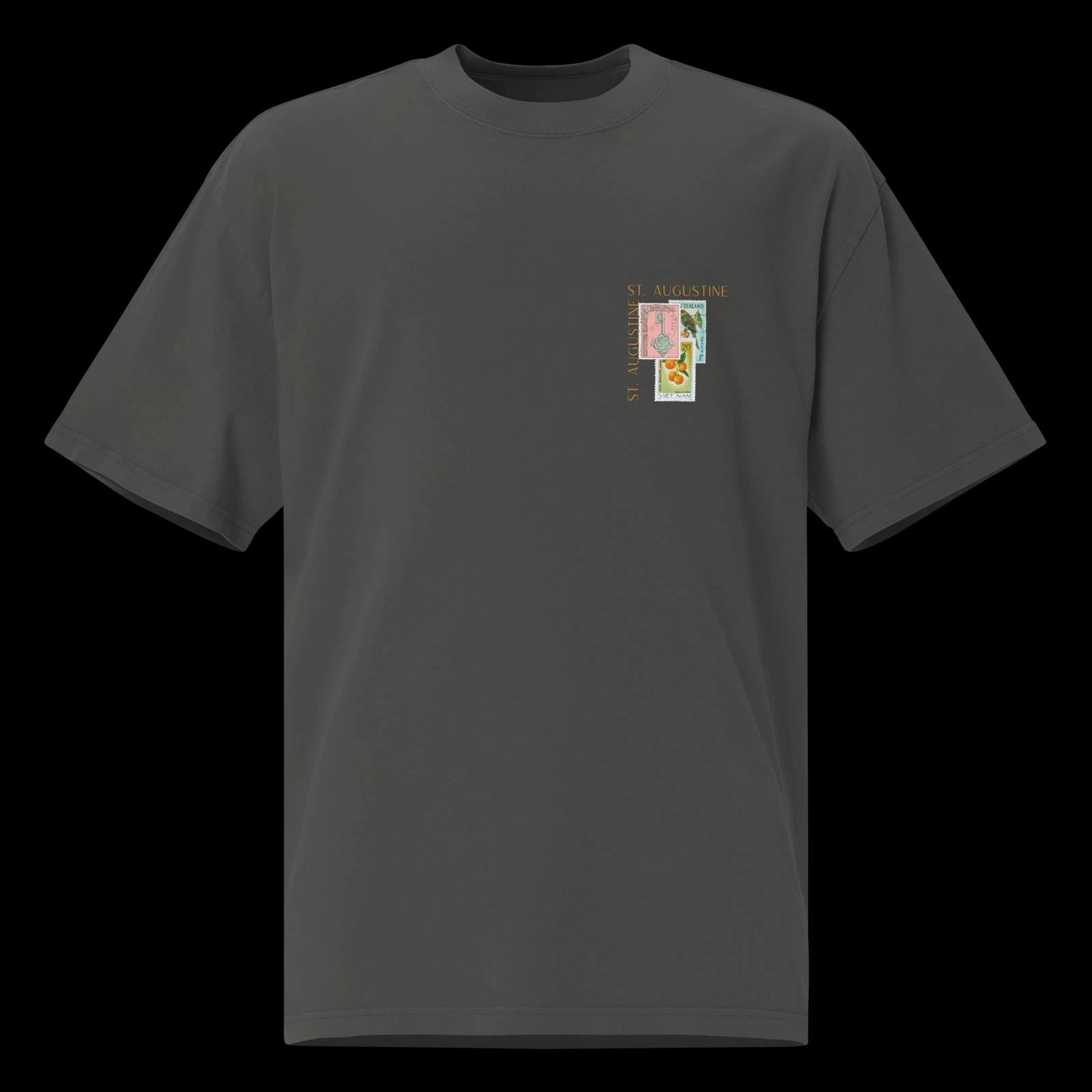 St. Augustine Tee, Faded Coal, front