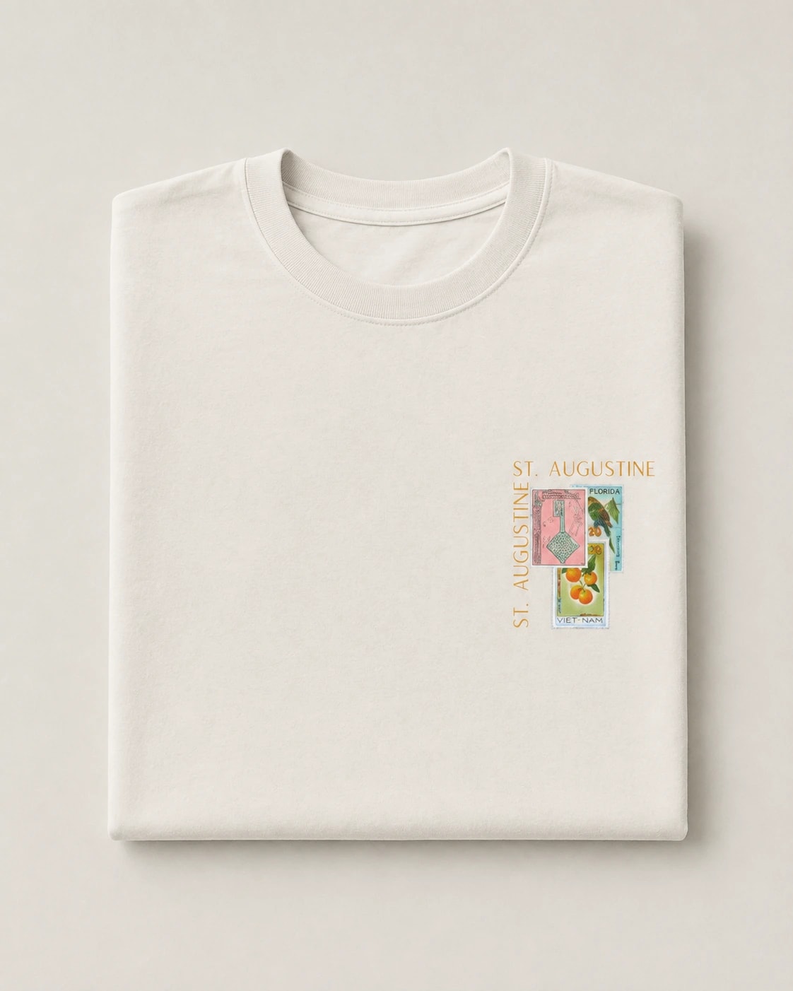 St. Augustine Tee, Faded Bone, folded flat